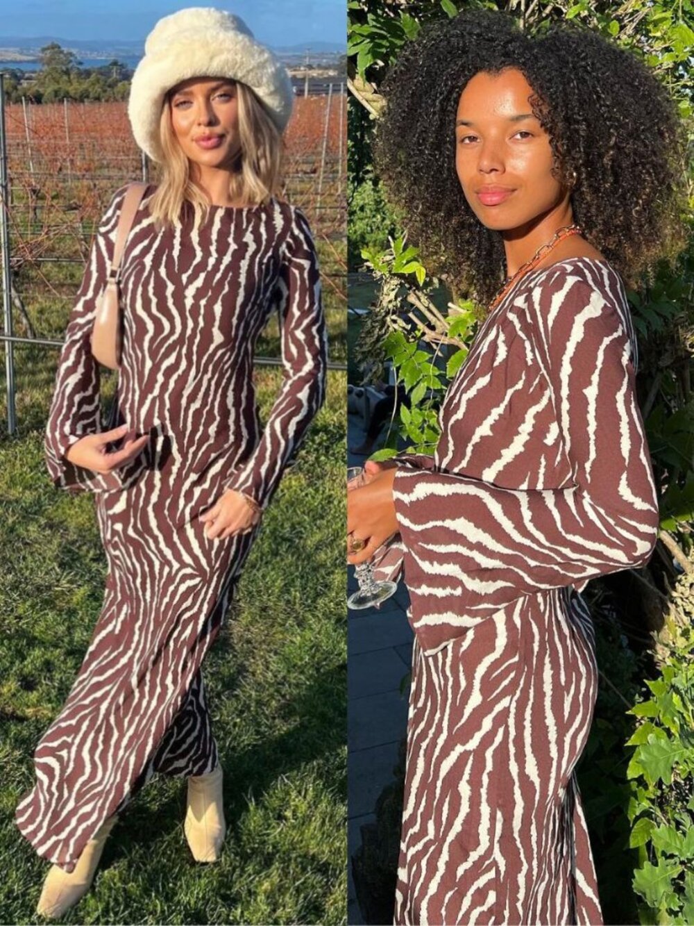 Realisation Par The Gia Dress Brown Animal Zebra Print Maxi Size L